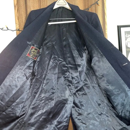 Princeton Pea Coat / Trench Coat Blue Exterior and Cashmere Black Interior